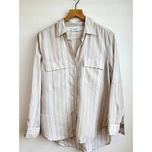 Aritzia Babaton Utility Button Up Blouse/Cover up Beige Striped Size Small